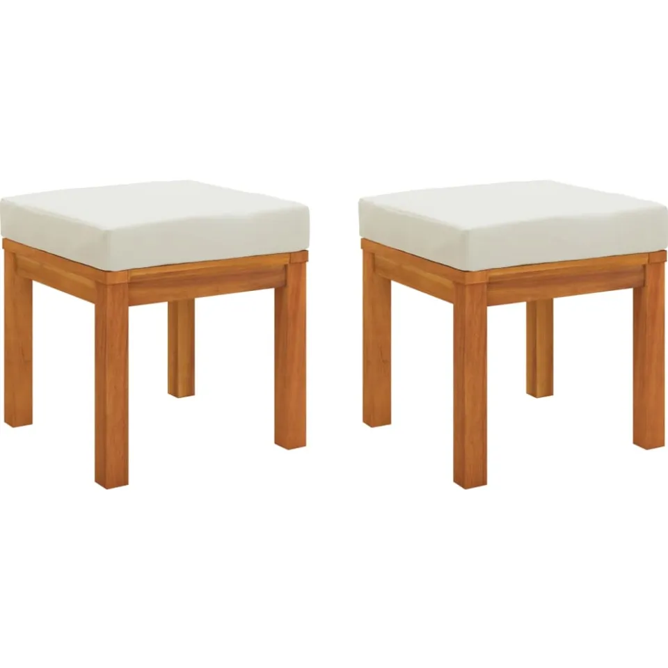 vidaXL Tuinkrukjes 2 st met kussens 40x40x42 cm massief acaciahout crème, foto 3