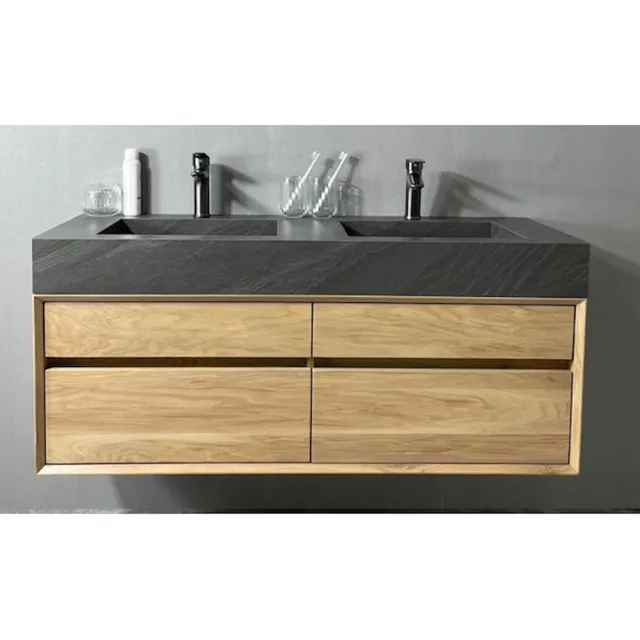 Casajoy Badmeubel Casajoy Bold Wastafel Donkergrijs Onderkast 120 cm 4 Lades Eiken Bruin