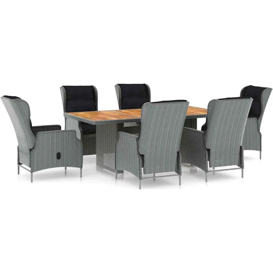 vidaXL 7-delige Tuinset met kussens poly rattan lichtgrijs grijs, foto 3