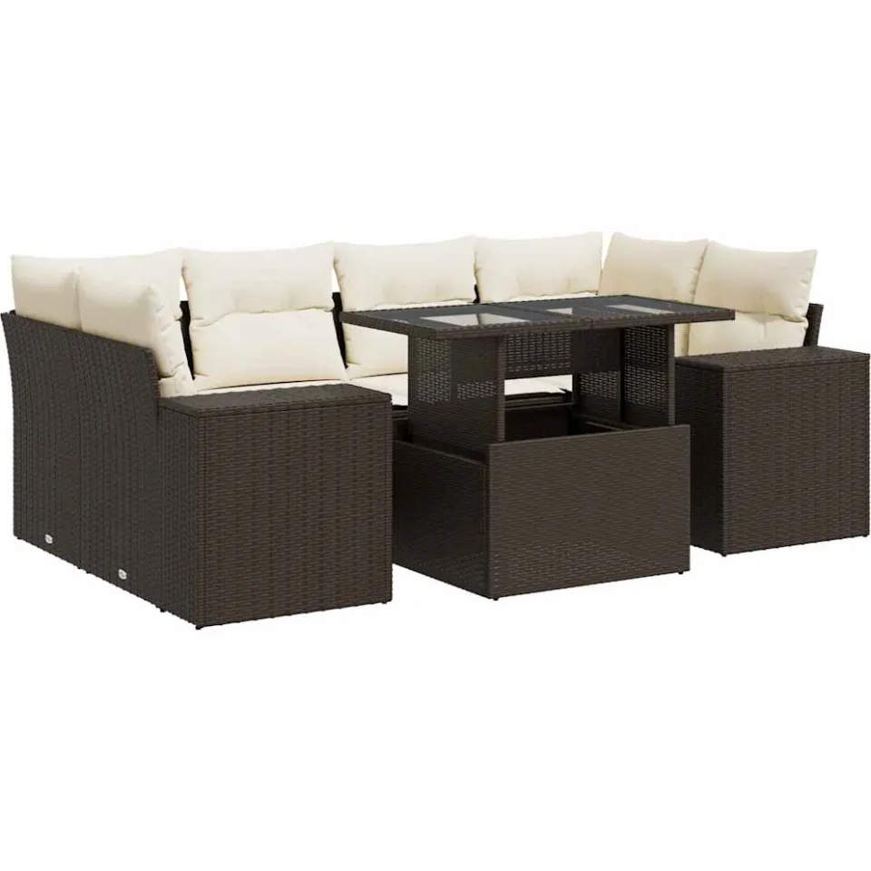 vidaXL 7-delige Loungeset met kussens poly rattan bruin, foto 3