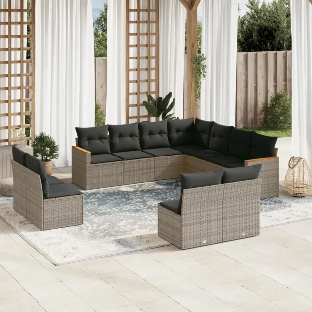 vidaXL 11-delige Loungeset met kussens poly rattan grijs, foto 2