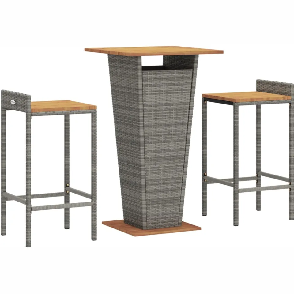 vidaXL 3-delige Tuinbarset poly rattan en massief acaciahout grijs, foto 3