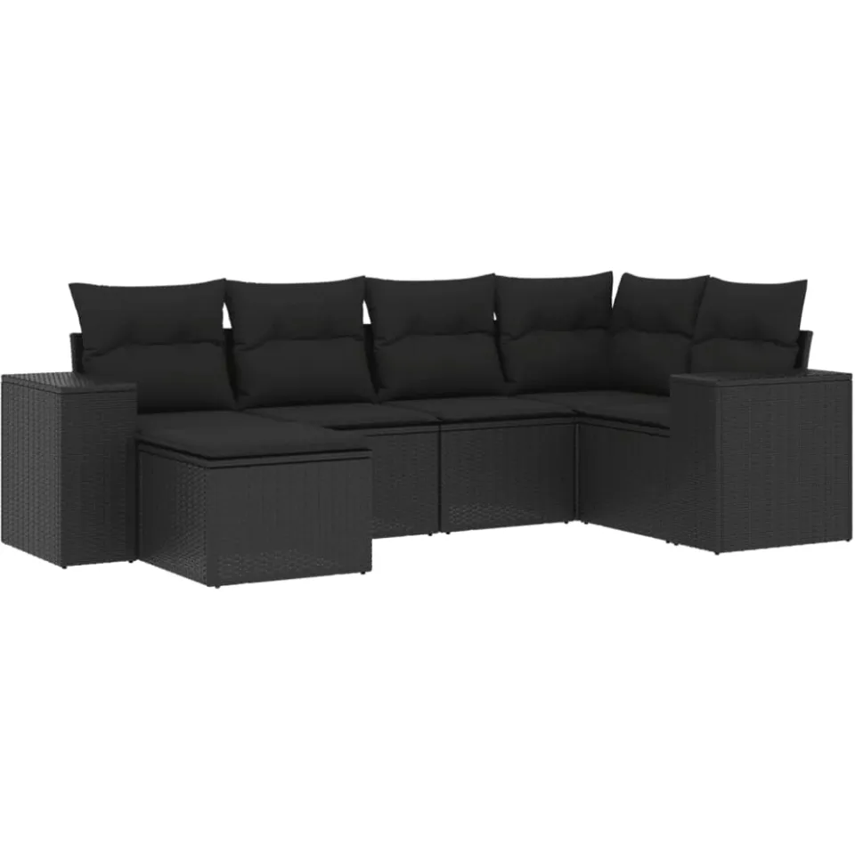 vidaXL 6-delige Loungeset met kussens poly rattan zwart, foto 3