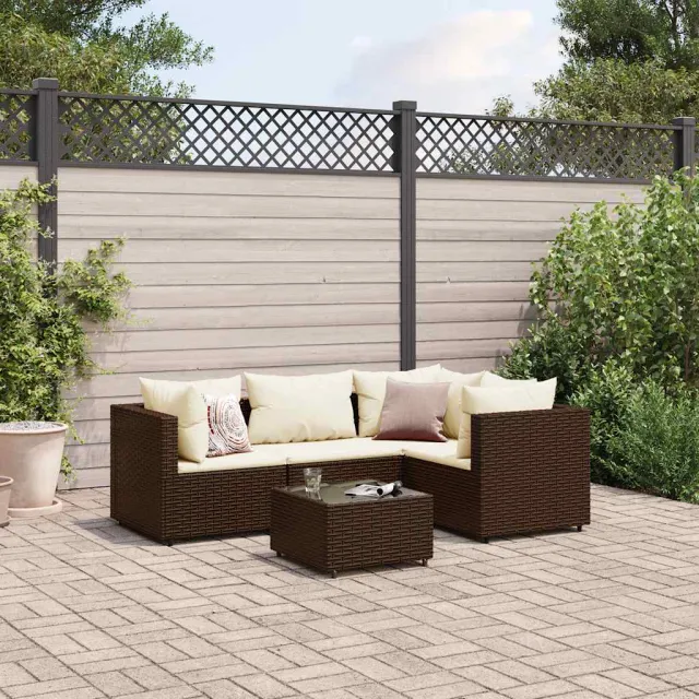 vidaXL 5-delige Loungeset met kussens poly rattan bruin, foto 2