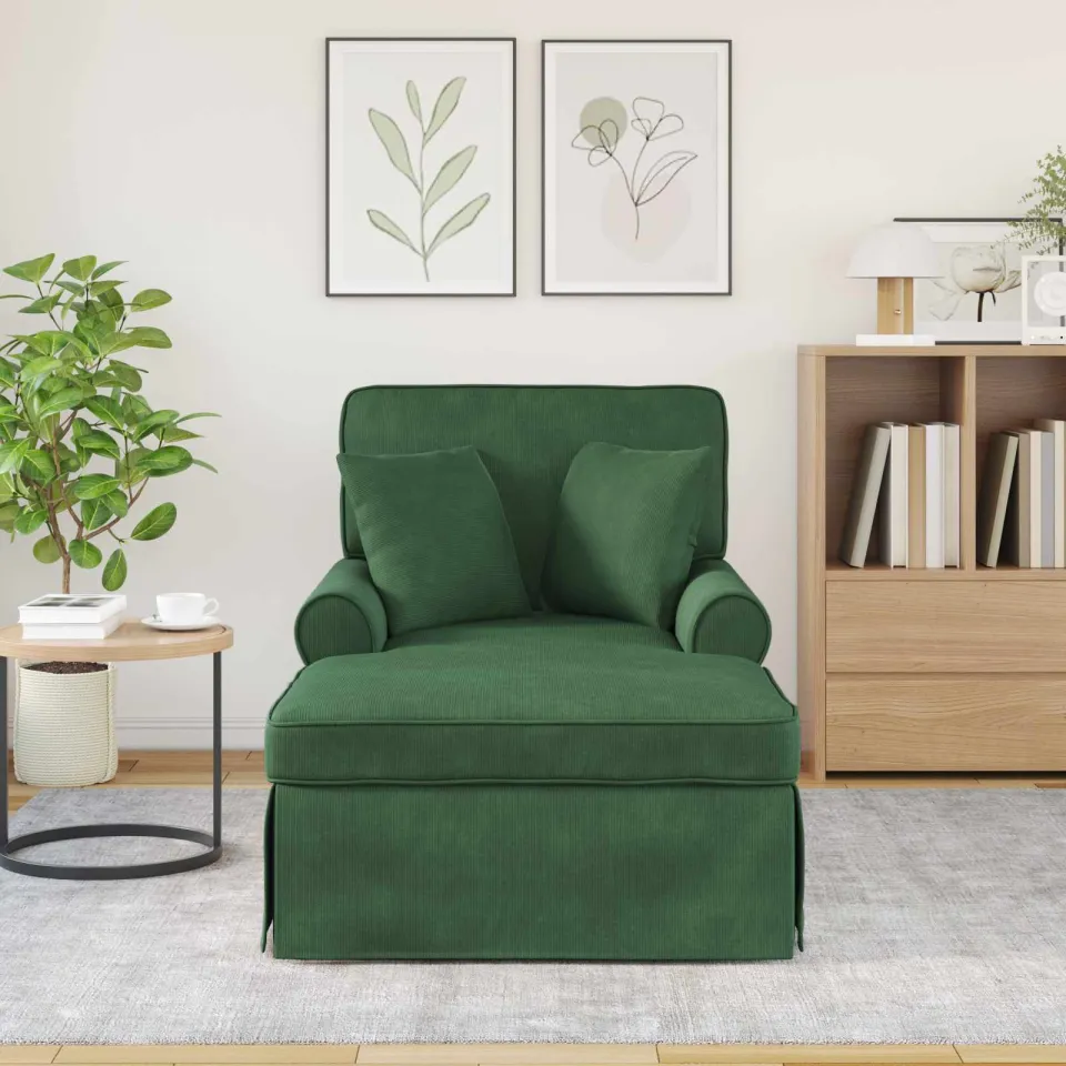 vidaXL Chaise Lounge met Rok 3 st Jungle Groen Katoen Stof, foto 3