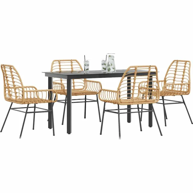 vidaXL 5-delige Tuinset poly rattan glas bruin