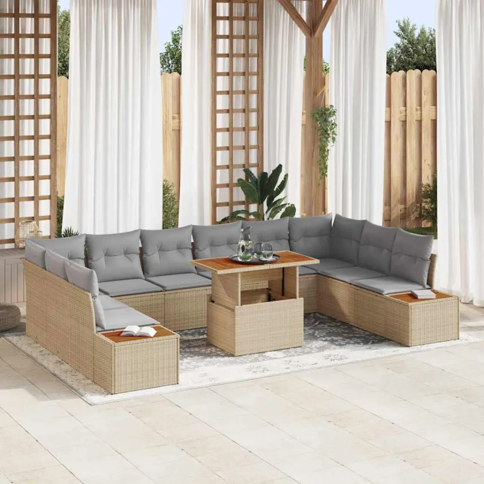 vidaXL Tuin Sofa Set 11 st Beige Poly riet, foto 3