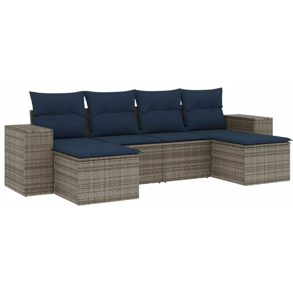 vidaXL 6-delige tuinbankset met kussens, grijs polyrotan, foto 3