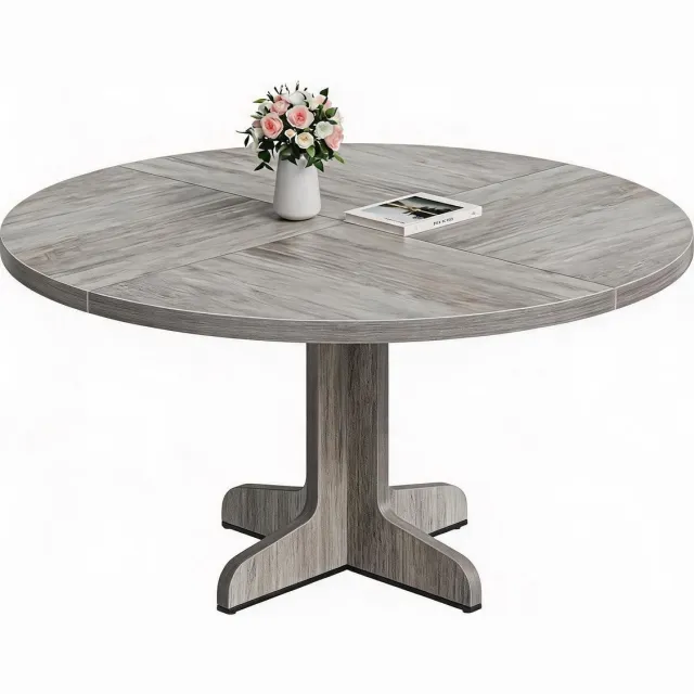 Triumpunpre Ronde Eettafel 120 cm - Massief Houten Tafelblad - Gebogen Metalen Poten - Grijs Houtkleur - Eetkamertafel voor 4-6 Personen