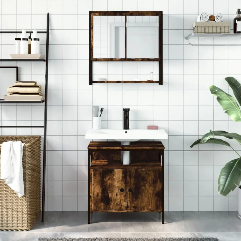 vidaXL 2-delige Badkamermeubelset bewerkt hout gerookt eikenkleurig, foto 2