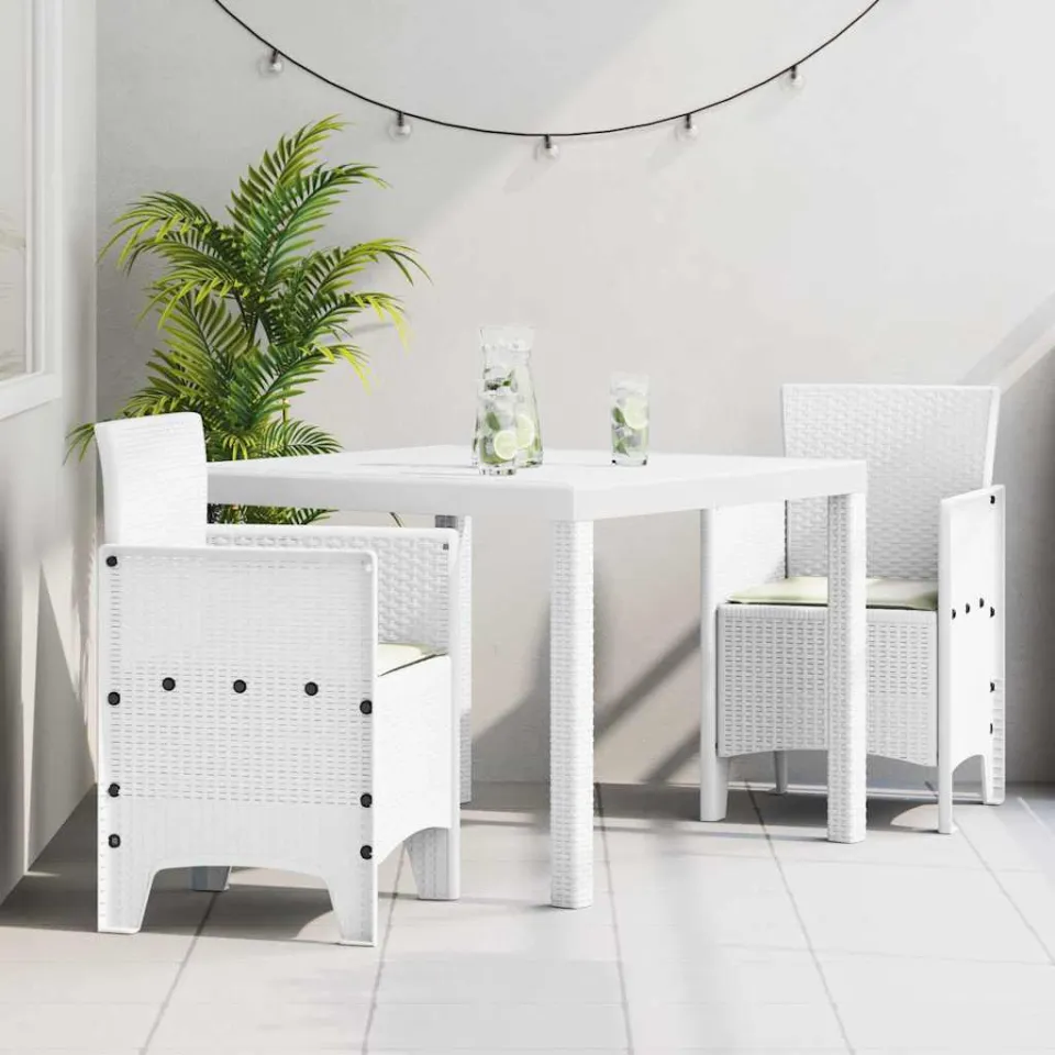 vidaXL Tuin Eetset 3 st Wit Polypropyleen, foto 3