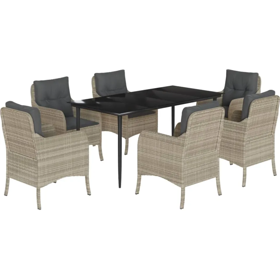 vidaXL 7-delige Tuinset met kussens poly rattan grijs, foto 3