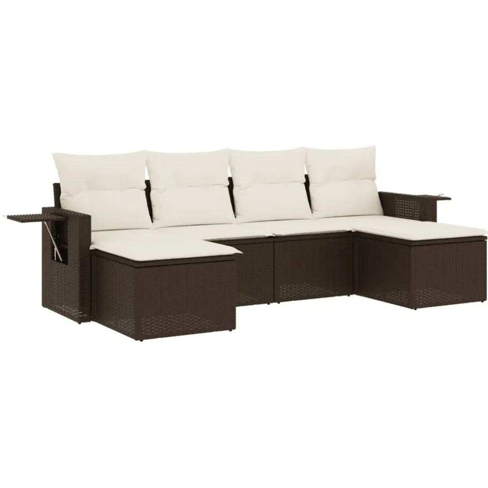 vidaXL 6-delige Loungeset met kussens poly rattan bruin, foto 3