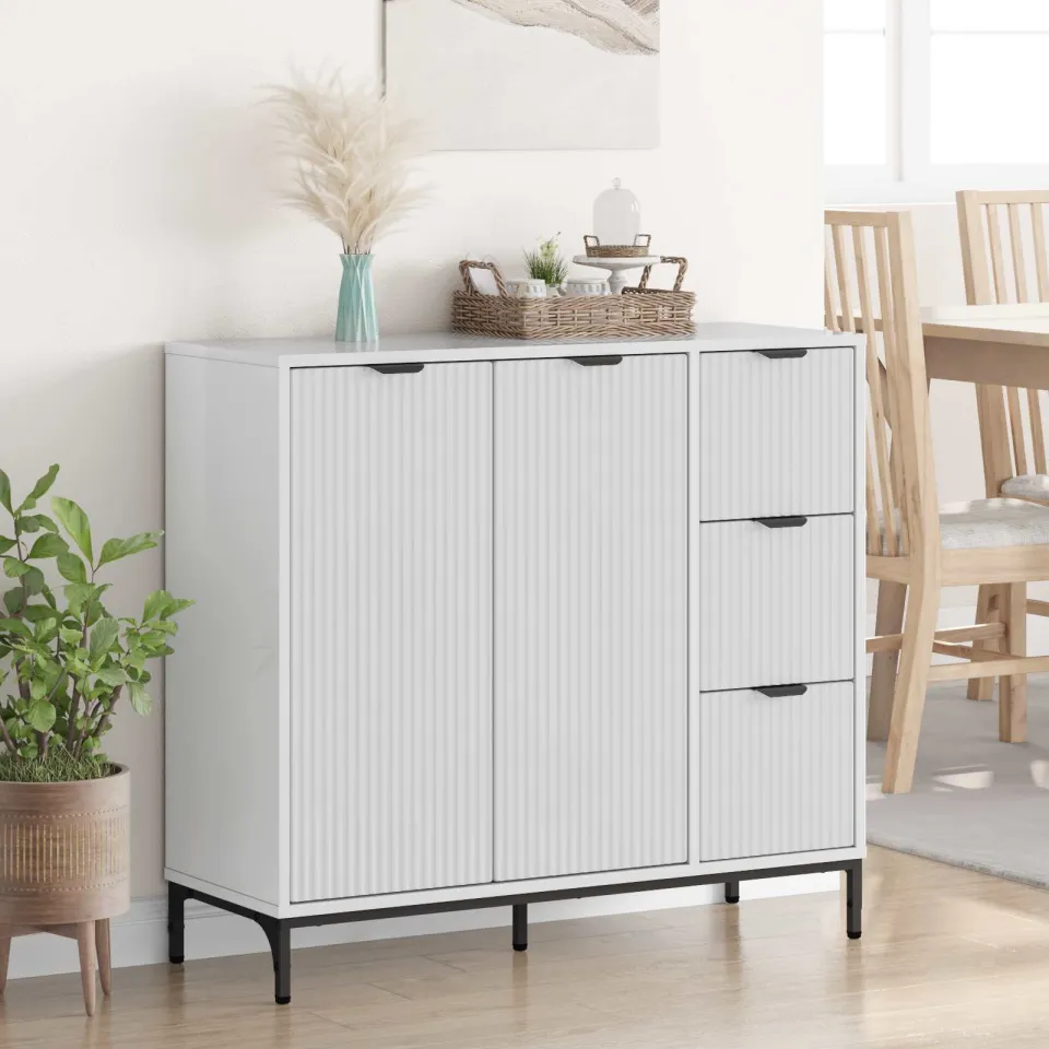 vidaXL Dressoir Hoogglans wit 89,5 x 33 x 82 cm Bewerkt hout, foto 4