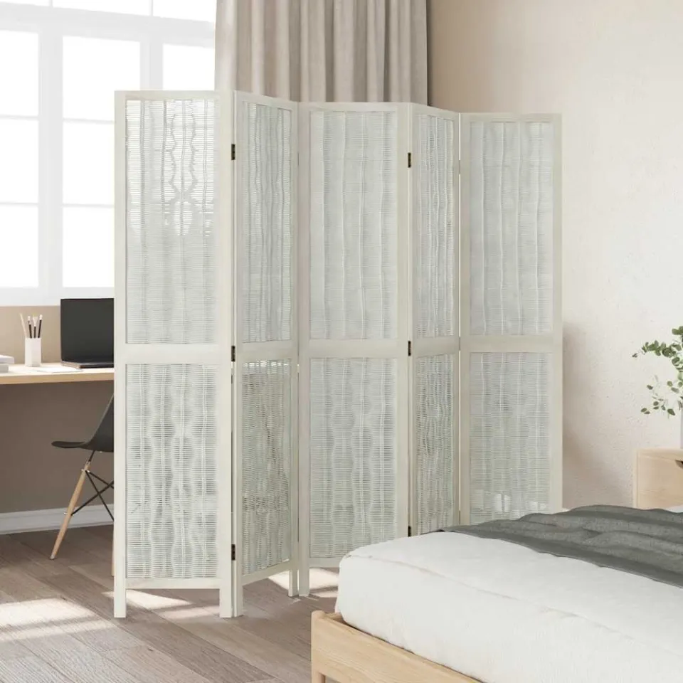 vidaXL Kamerscherm met 5 panelen massief paulowniahout wit, foto 3
