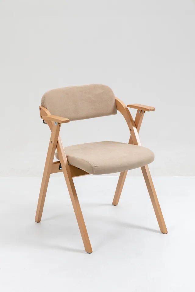 Merax Inklapbare Stoelen met Armleuning - Set van 2 - Houten Opvouwbare Eetkamerstoelen met Gestoffeerde Zitting - Stapelbaar Compact en Comfortabel - Khaki
