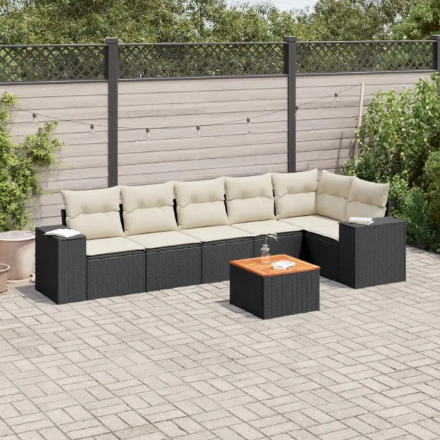 vidaXL 7-delige Loungeset met kussens poly rattan zwart, foto 2