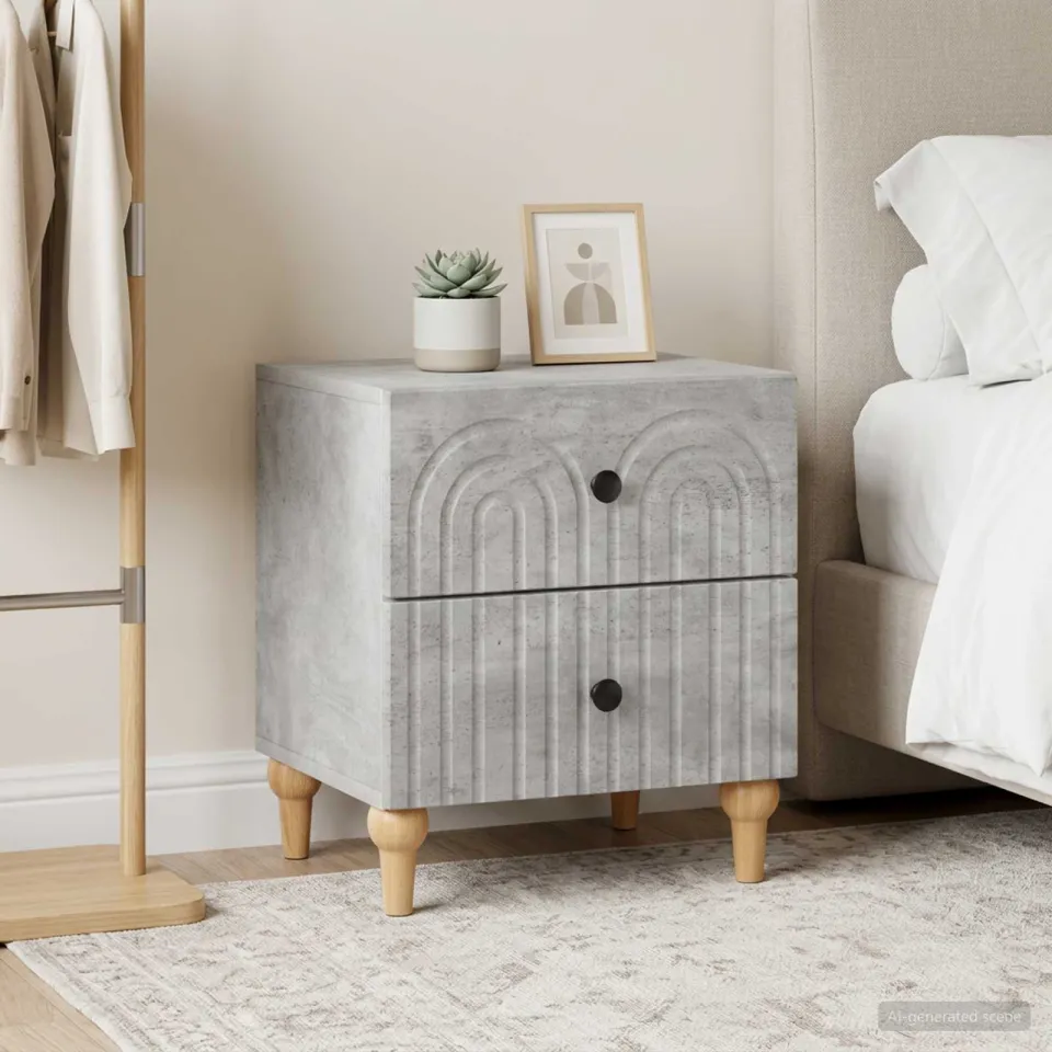 vidaXL Nachtkastje 2 st Betongrijs 43 x 34,5 x 48 cm Bewerkt hout grijs, foto 4