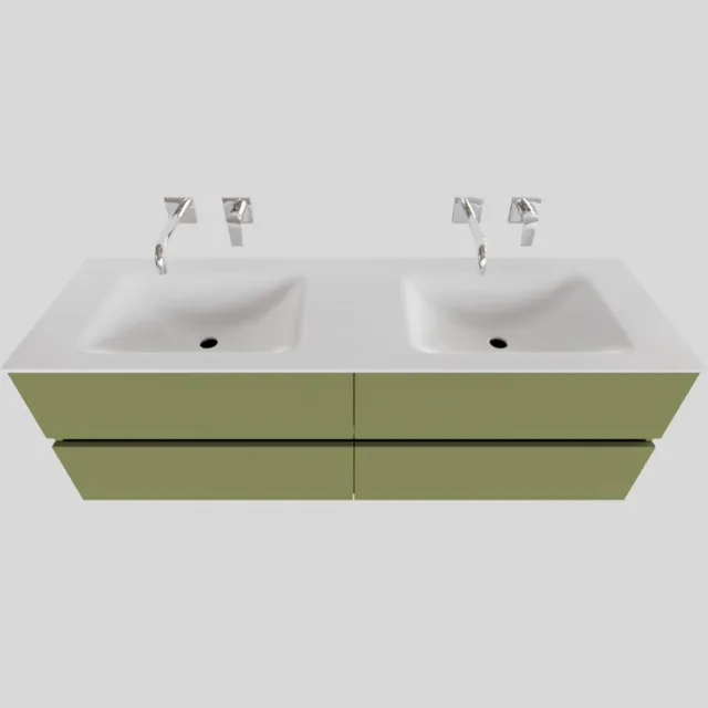 Boss & Wessing Badkamermeubel Solid Surface BWS Oslo 150x46 cm Dubbel Mat Groen 4 Laden (0 kraangaten)