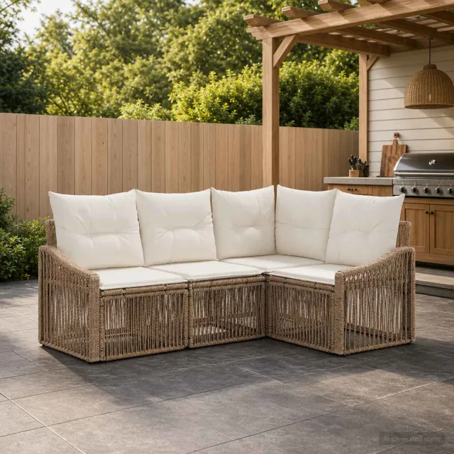 vidaXL Tuinbankenset 4 st 4-zits Beige poly rattan