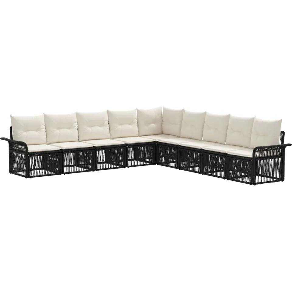 vidaXL Tuinbankenset 9 st 11-zits Zwart poly rattan, foto 3