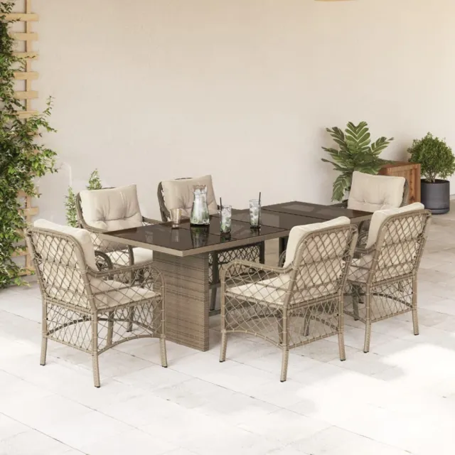vidaXL 7-delige Tuinset met kussens poly rattan beige, foto 2