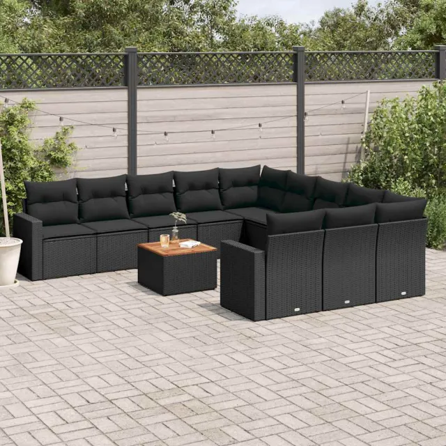 vidaXL 12-delige Loungeset met kussens poly rattan zwart, foto 2