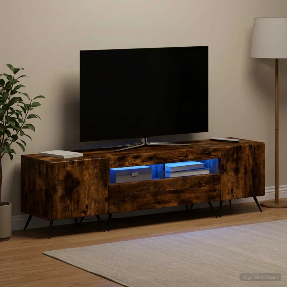 vidaXL LED tv-meubel BREDA 3 st Gerookt eiken Bewerkt hout, foto 3