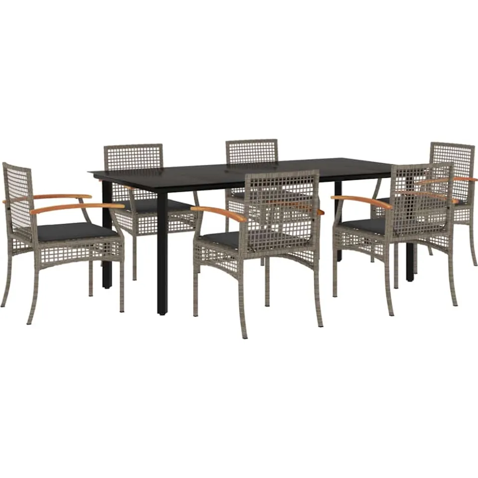 vidaXL 7-delige Tuinset met kussens poly rattan grijs