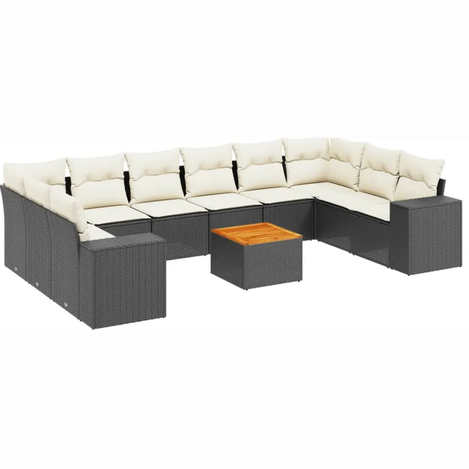 vidaXL 11-delige Loungeset met kussens poly rattan zwart