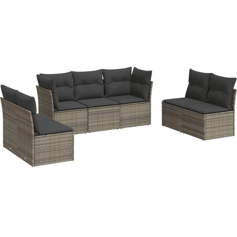 vidaXL 7-delige Loungeset met kussens poly rattan grijs, foto 3