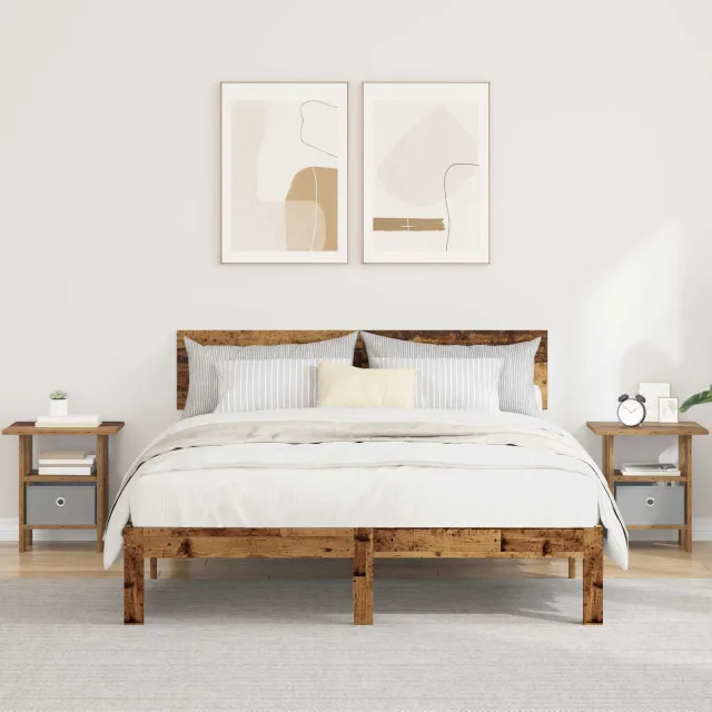 vidaXL Nachtkastje 2 st Oudhout 41 x 40 x 45 cm Bewerkt hout bruin, foto 2