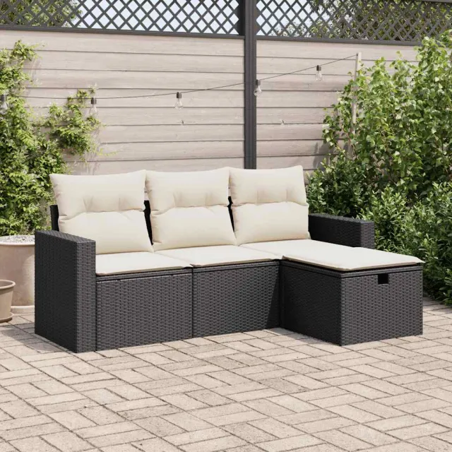 vidaXL 4-delige Loungeset met kussens poly rattan zwart, foto 2