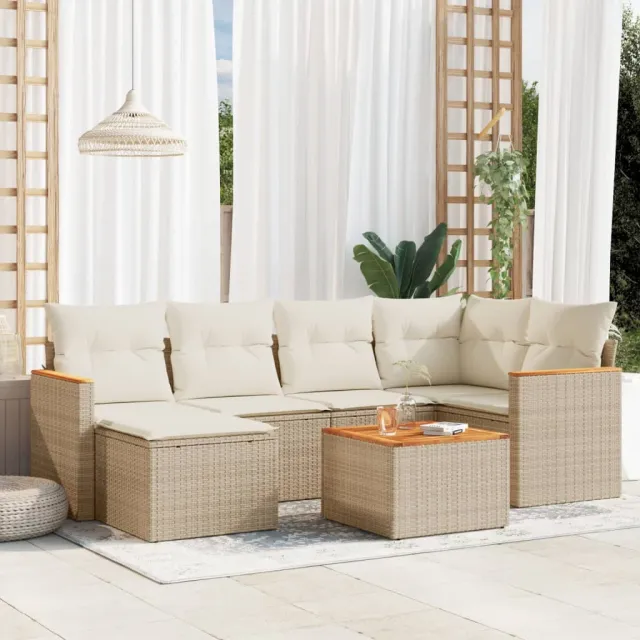 vidaXL 7-delige Loungeset met kussens poly rattan beige, foto 2