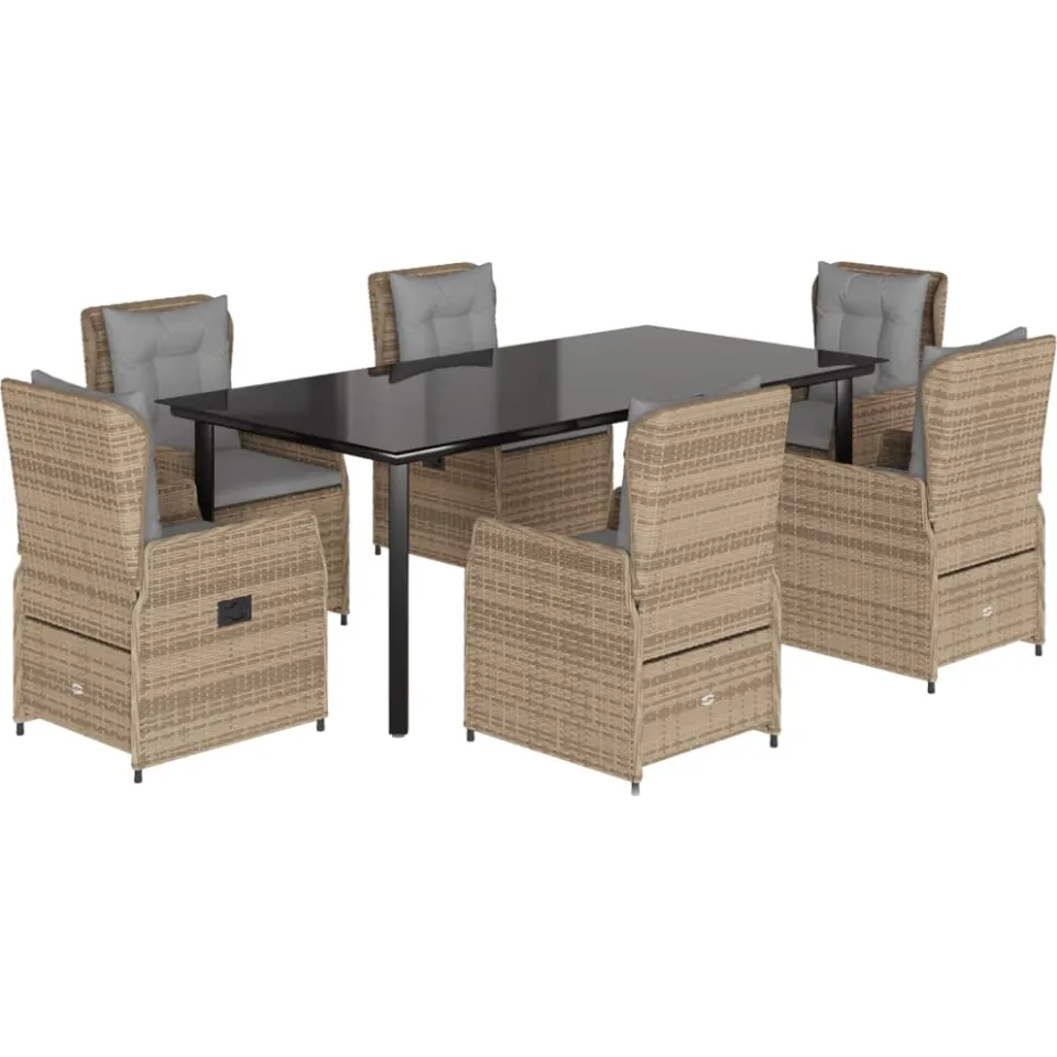 vidaXL 7-delige Tuinset met kussens poly rattan beige, foto 3