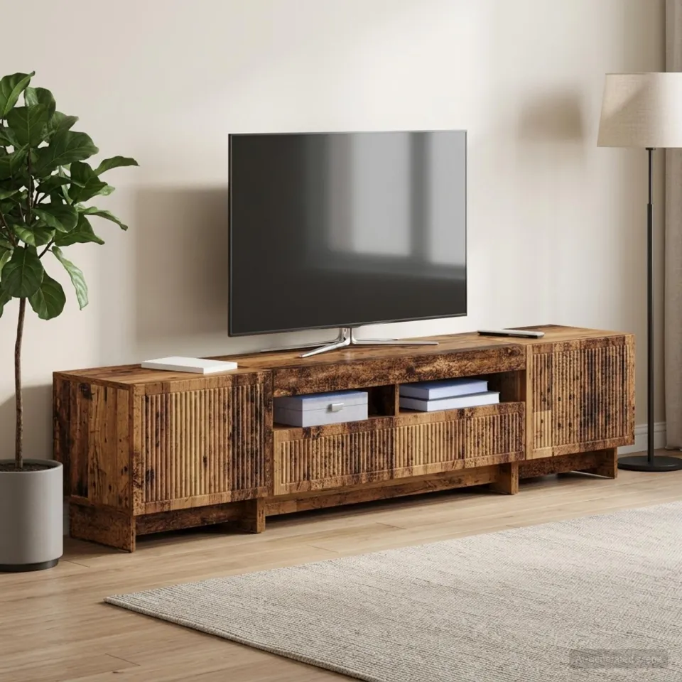 vidaXL 5-delige LED TV-kast Oud hout Bewerkt hout grijs, foto 3
