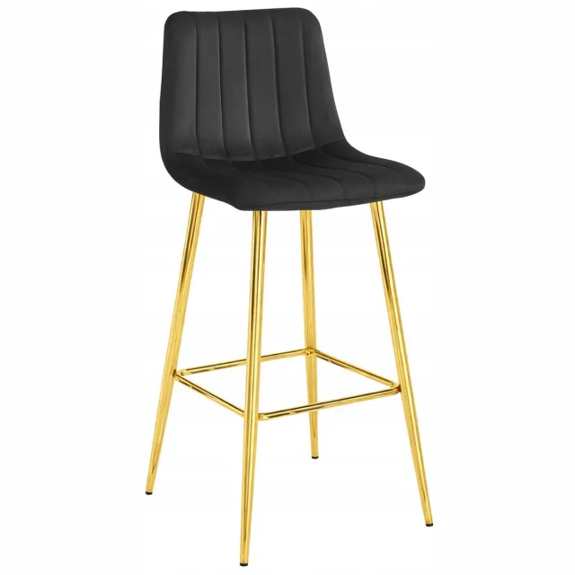 LEOBERT Barkruk POZZA - Zwart Fluweel - Gouden Metalen Poten - Moderne Barkruk met Rugleuning Zwart/Goud