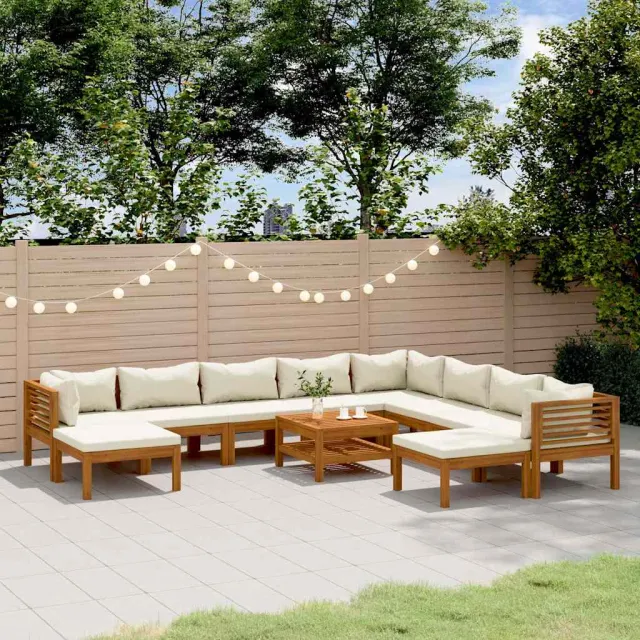 vidaXL 11-delige Loungeset met crèmekleurige kussens massief acaciahout, foto 2