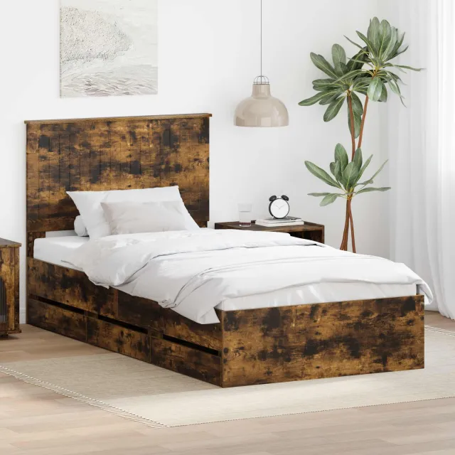 vidaXL Bedframe met lade Gerookt eiken 100 x 200 cm Ingenieurshout Bruin
