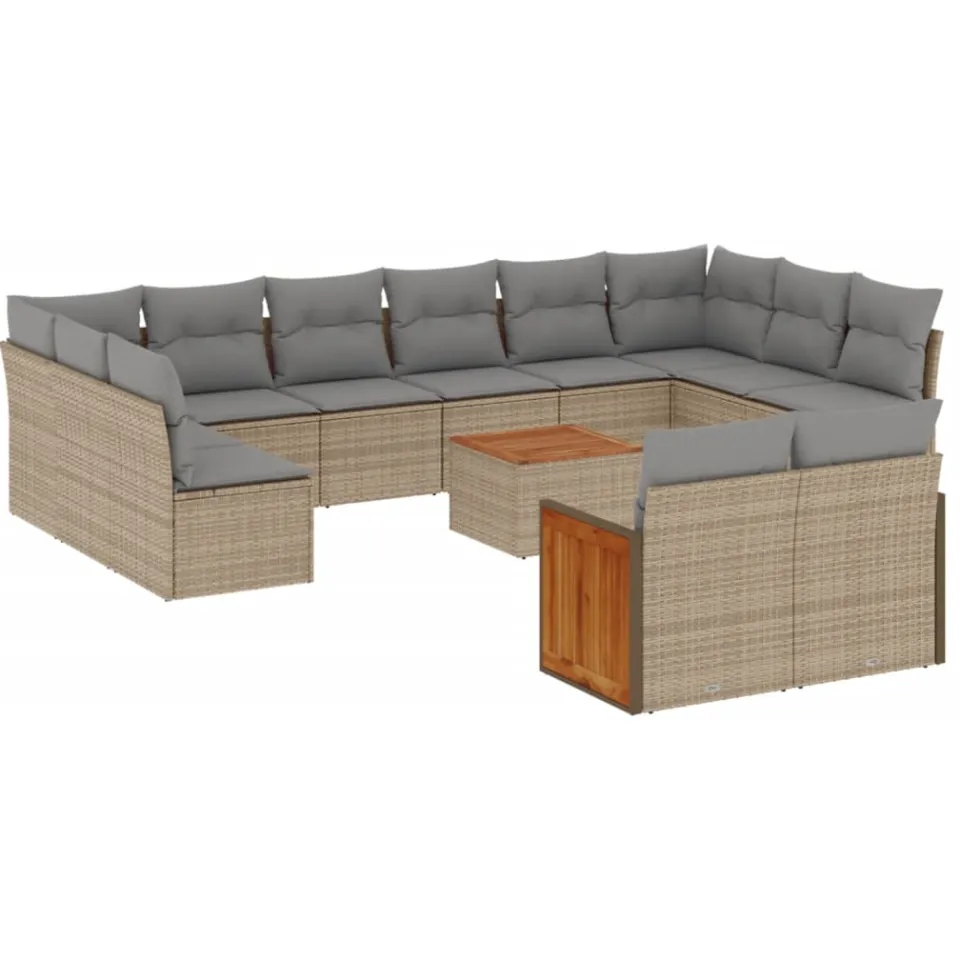 vidaXL 13-delige Loungeset met kussens poly rattan beige, foto 3
