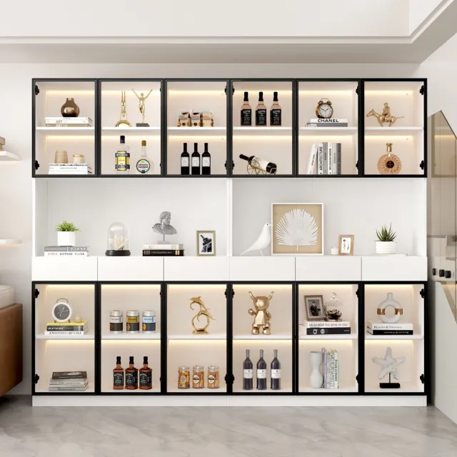 MIVRAY Vitrinekast - Glazen Boekenkast Met LED En Verstelbare Planken - Voor Woonkamer, Slaapkamer En Kantoor - Wit - 120x36x200 Cm