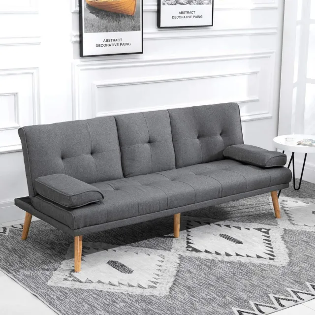 REDOM Slaapbank - Klaptafel en bekerhouder - Verstelbare rugleuning - Scandinavische stijl - Woonkamer - Polyester - Donkergrijs - 181 x 77 x 78 cm