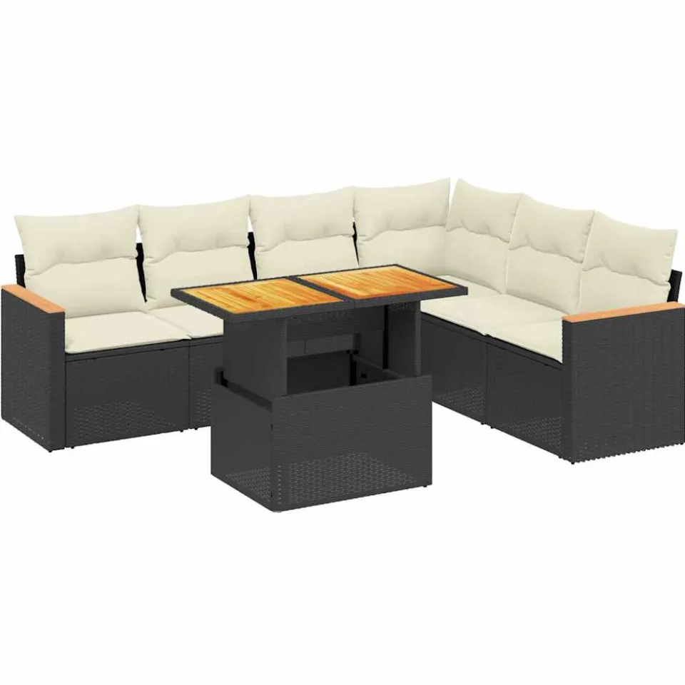 vidaXL 7-delige Loungeset met kussens poly rattan zwart