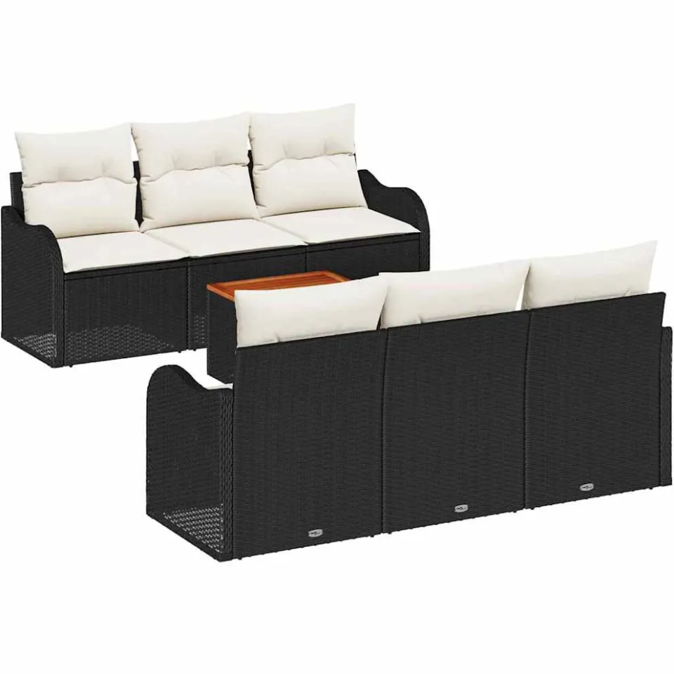vidaXL Tuinbankenset 7 st Zwart poly rattan, foto 4