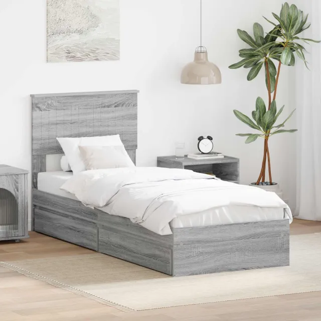 vidaXL Opslag bed Grijs Sonoma 75 x 190 cm Bewerkt hout