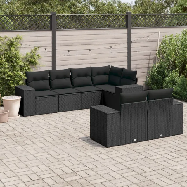 vidaXL 7-delige Loungeset met kussens poly rattan zwart, foto 2