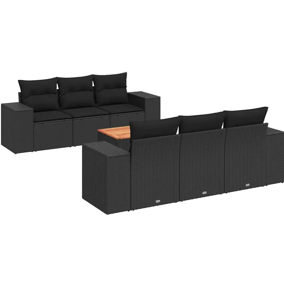 vidaXL 7-delige Loungeset met kussens poly rattan zwart, foto 3