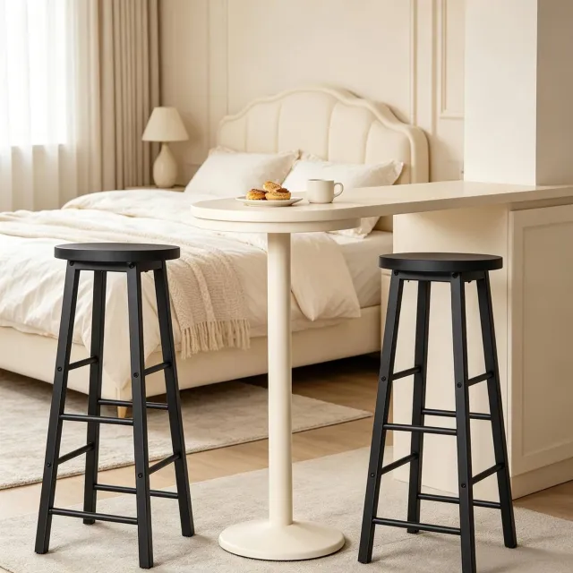 CHICFURN Barkruk - Voetensteun - Metalen frame - Zwart