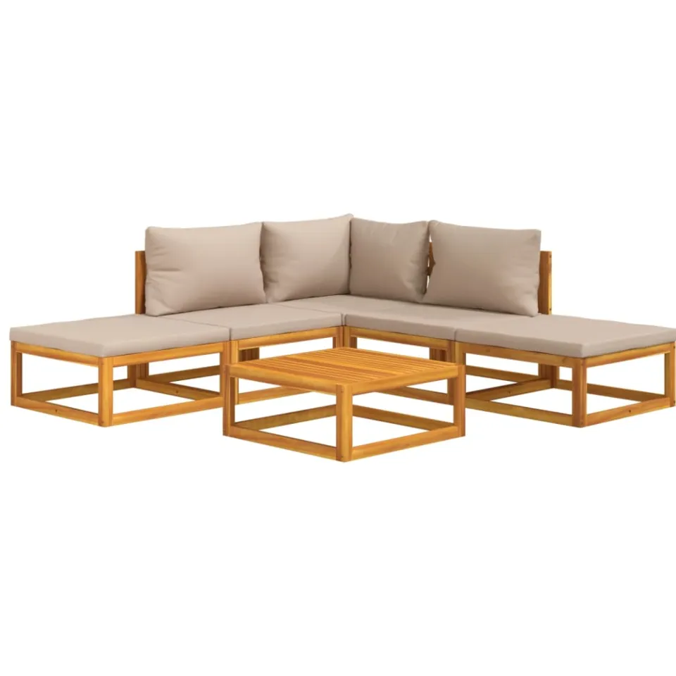 vidaXL 6-delige Loungeset met taupe kussens massief hout Bruin