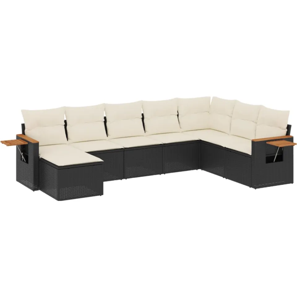vidaXL 8-delige Loungeset met kussens poly rattan zwart, foto 3